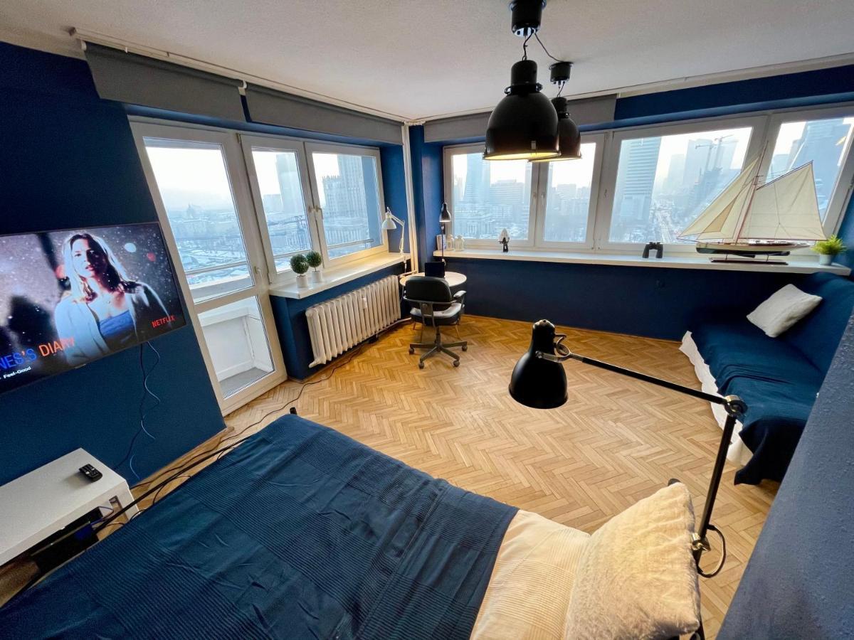 Super Apartament Blue Scisle Centrum Dwie Linie Metra Netflix Wifi 300 Mbs Panorama Miasta Варшава Екстериор снимка